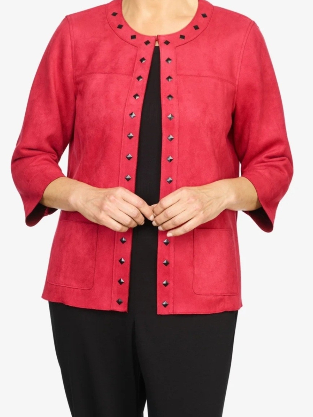 Alfred Dunner Red Stud-Trim Open Front Jacket. Size 3X. NWT.